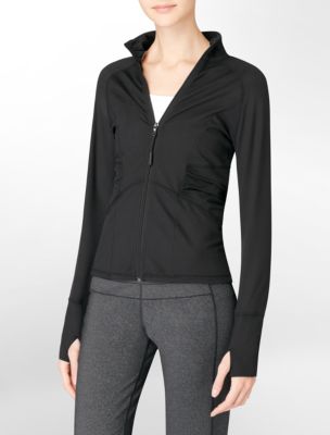 calvin klein womens performance ruched sleeve zipfront jacket eBay