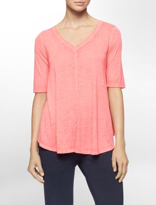 calvin klein womens performance vneck 3/4 sleeve top