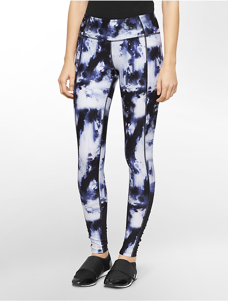 calvin klein womens performance cloud print ruched mesh leggings | eBay