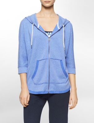 Calvin Klein Womens Performance Zip Up 3 4 Sleeve Hoodie eBay