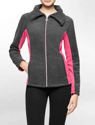 calvin klein womens performance zip front colorblock fleece jacket