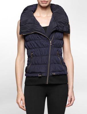 calvin klein womens performance high collar asymmetrical zip puffer