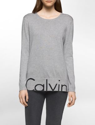 Calvin Klein Womens Ribbed Logo Hem Sweater | EBay