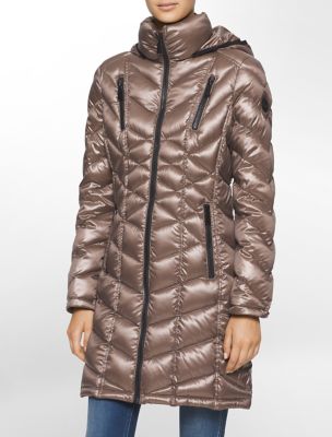 calvin klein womens long packable down hooded jacket eBay
