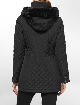 calvin klein womens faux fur quilted hooded puffer coat jacket eBay