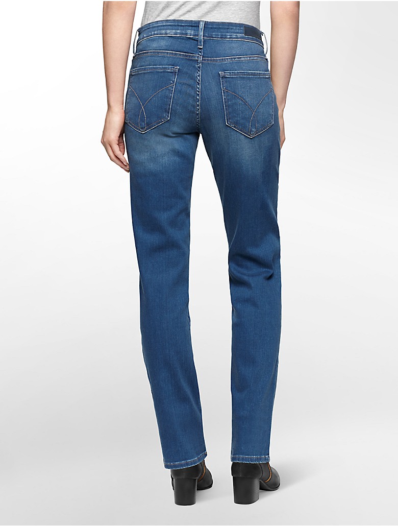 calvin klein womens straight leg blue porcelain jeans | eBay