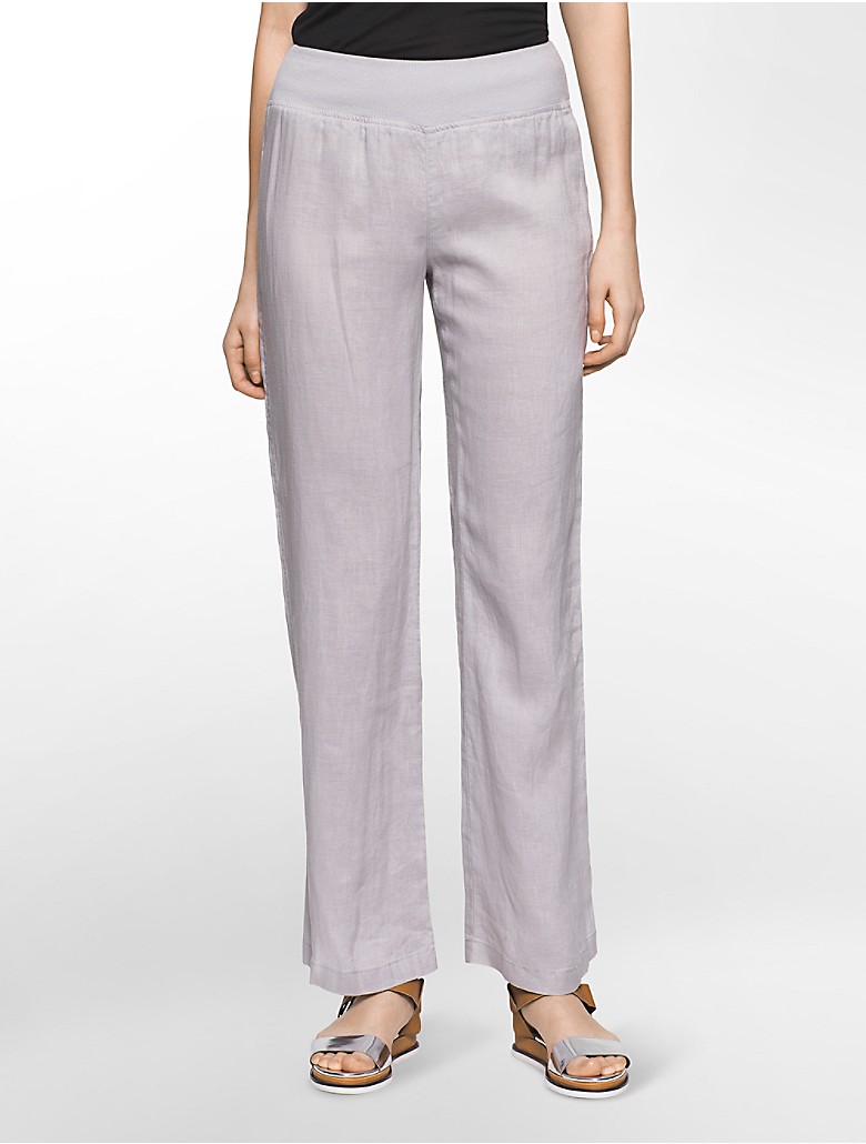 calvin klein womens linen pull-on pants | eBay