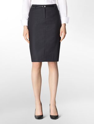 calvin klein womens pinstripe belted pencil suit skirt