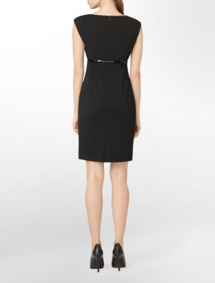 Black sheath dress with belt women