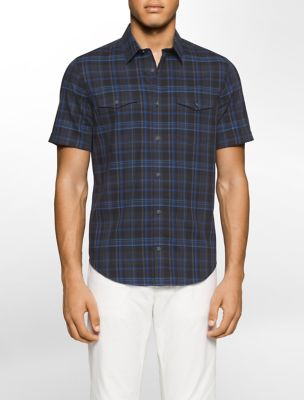 calvin klein mens classic fit voile plaid short sleeve shirt eBay