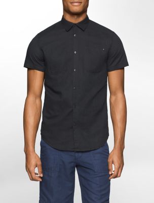 calvin klein mens slim fit linen blend short sleeve shirt