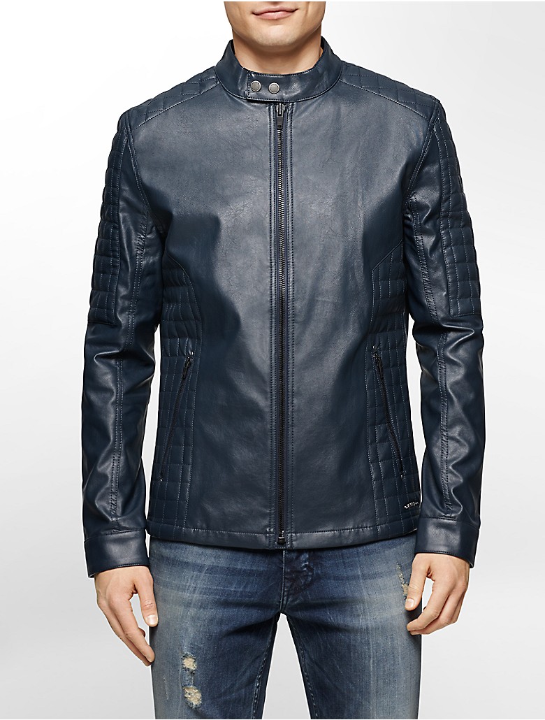 calvin klein mens faux leather quilted moto jacket eBay