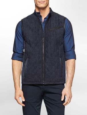 calvin klein mens diamond quilted ultra suede vest jacket