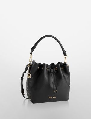 calvin klein womens scarlett drawstring studs bucket bag eBay