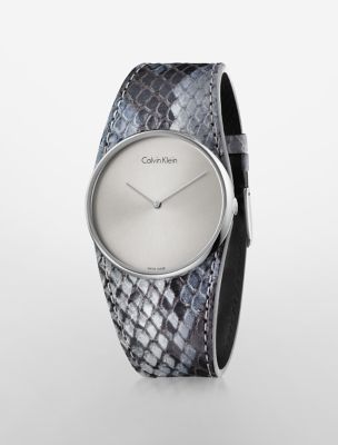spellbound grey embossed python leather strap watch $325.00