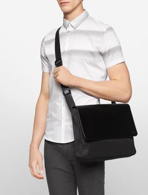 calvinkleinmenssaffianoleathernylonmessengerbagblack