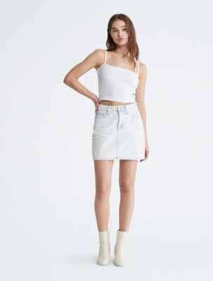 High Waist A-Line Denim Mini Skirt