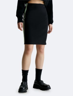 Calvin Klein Logo Waistband A Line Mini Skirt in Black