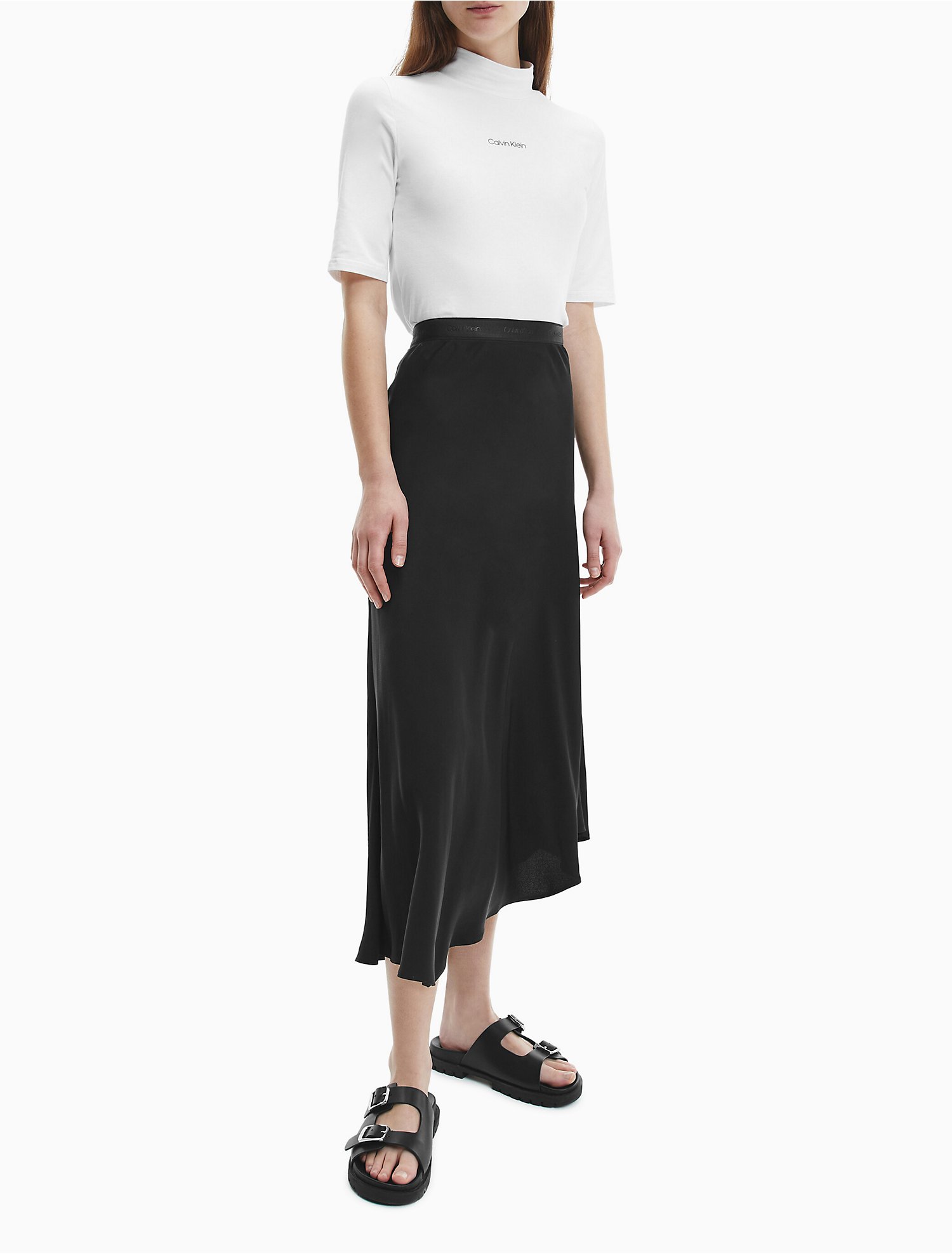Shine Logo Waistband A-Line Midi Skirt | Calvin Klein® USA