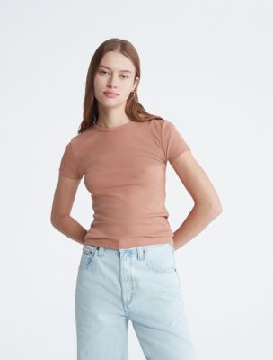 Cotton Contour Rib T-Shirt, Mocha Mousse