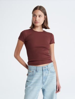 Cotton Contour Rib T-Shirt, Rum Raisin