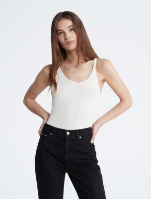 Snap Button Racerback Cotton Rib Tank Bodysuit (Black)