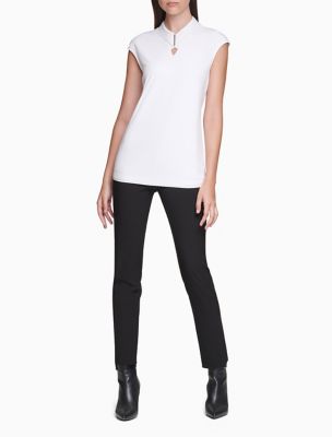 Image of Solid Tiered Neck Cap Sleeve Top