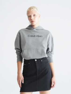 Calvin Klein Women's CK One French Terry Cropped Long Sleeve Hoodie, Grey  Heather, XS at  Women's Clothing store
