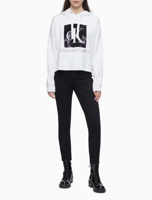 calvin klein retro logo cropped sweatshirt