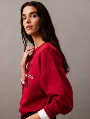 Chenille Monogram Logo Fleece Crewneck Sweatshirt | Calvin Klein