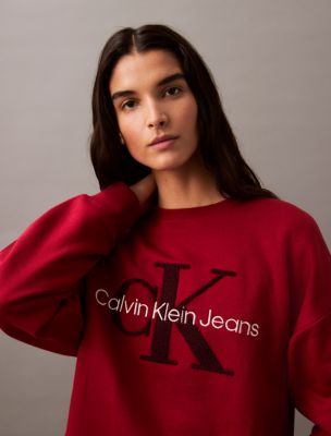 Chenille Monogram Logo Fleece Crewneck Sweatshirt | Calvin