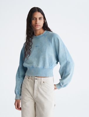 Color Cinched Crewneck Sweatshirt, Cyaneus