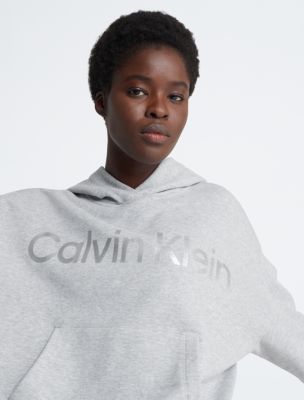 Calvin Klein Womens XL Logo Distressed Raw Hem Crop Hoodie Sweatshirt Lounge