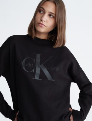 Calvin Klein Monogram Logo Mock Neck Sweatshirt in White