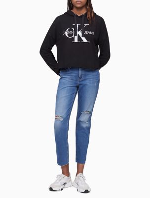 Image of Distressed Monogram Logo Cropped Hoodie