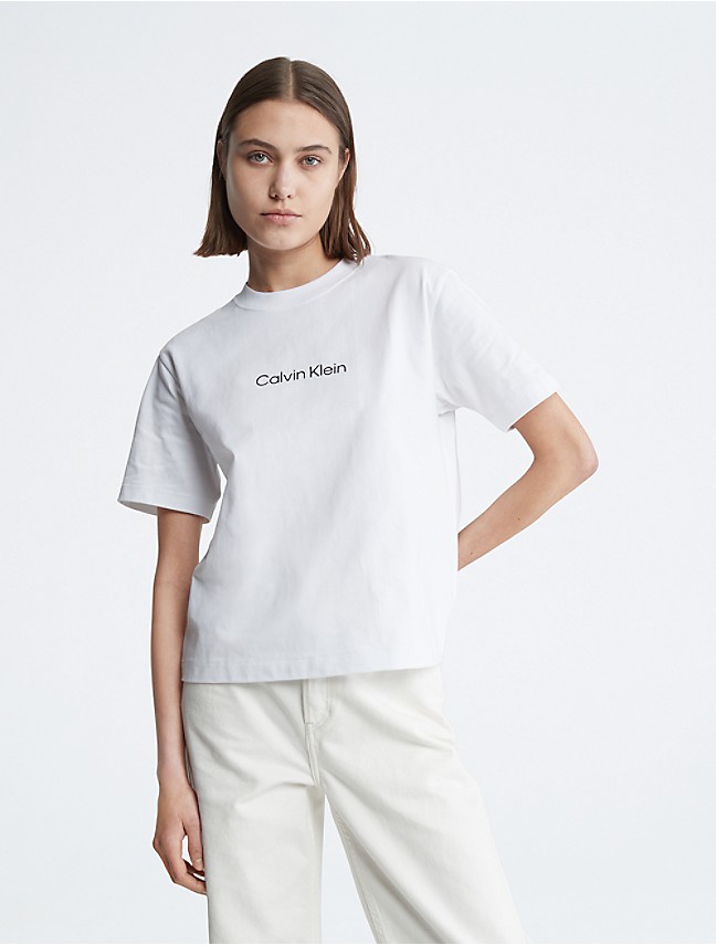 Calvin Klein Women's Monogram Logo Boxy Crewneck T-Shirt - ShopStyle
