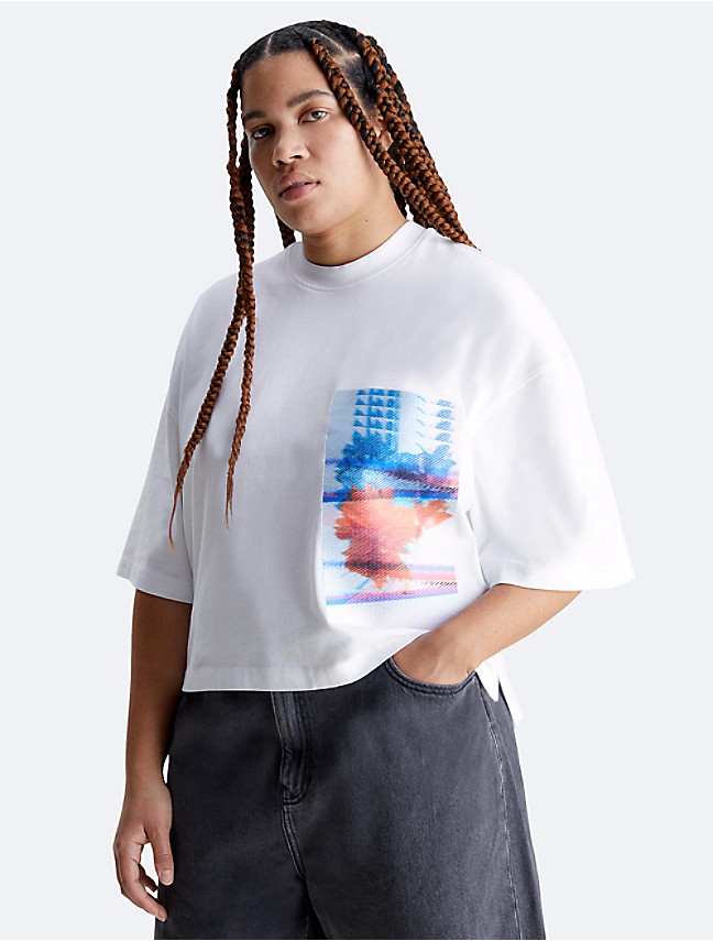 Plus Size Monogram Logo V-Neck Klein® USA T-Shirt | Calvin