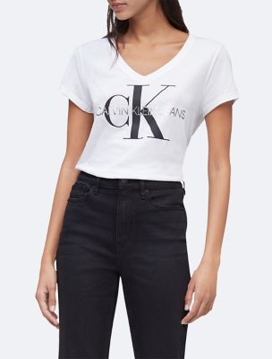 Monogram Logo V-Neck T-Shirt, White/Black