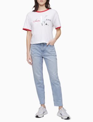 Image of Americana Monogram Logo Ringer Crewneck T-Shirt