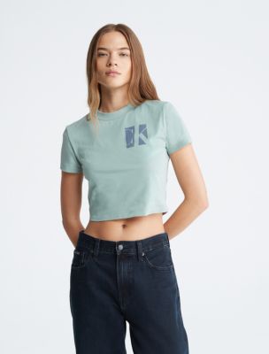 Monogram Logo Boxy Cropped T-Shirt, Iceberg Green