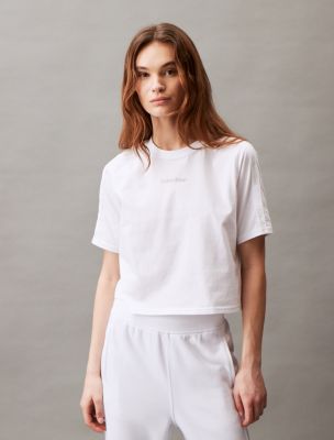 Logo Tape Boxy Fit Cropped T-Shirt, White