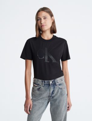 Calvin Klein Women's Metallic Embellished Logo Grey T-Shirt Dress Size L  NWT