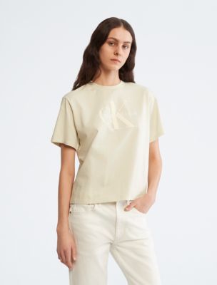 Monogram Logo Boxy Crewneck T-Shirt, Birch