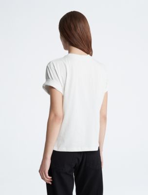 Calvin Klein Women's Monogram Logo Boxy Crewneck T-Shirt - Neutral - Xs