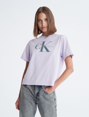 Monogram Logo Boxy Crewneck T-Shirt, Pastel Lilac
