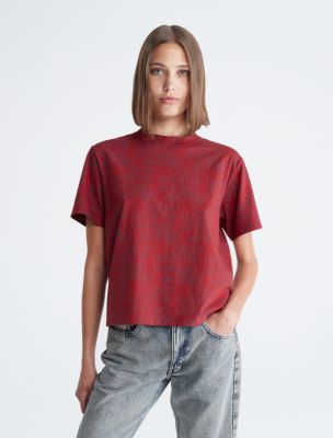 Allover Logo Crewneck T-Shirt, Sun Dried Tomato