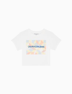 Quilted Institutional Logo Crewneck Cropped T Shirt Calvin Klein