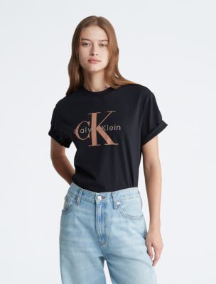 Metallic Monogram Logo Klein® T-Shirt Crewneck USA Calvin Boxy 