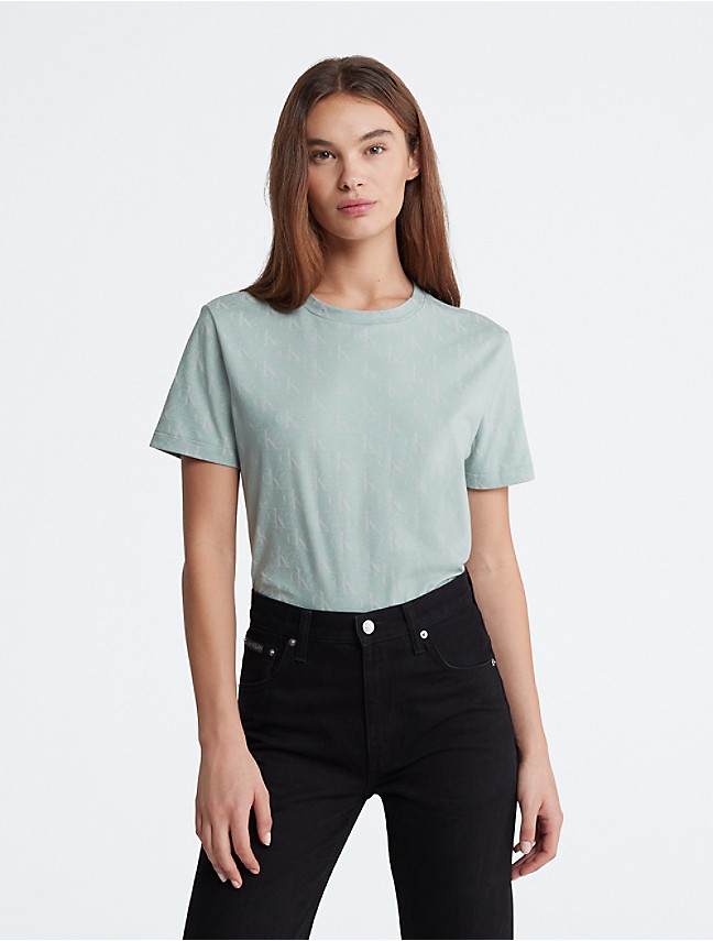 Calvin Klein Womens Short Sleeve T-Shirt Monogram Logo (Large, Brilliant  White/Grey Logo) at  Women's Clothing store