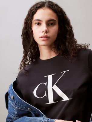 Calvin Klein Women s Monogram Logo Crewneck T Shirt Black M